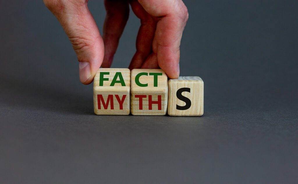 Wooden blocks with the words "myths and facts" on them representing the need for ADHD Testing in NYC in order to receive an accurate diagnosis for treatment.