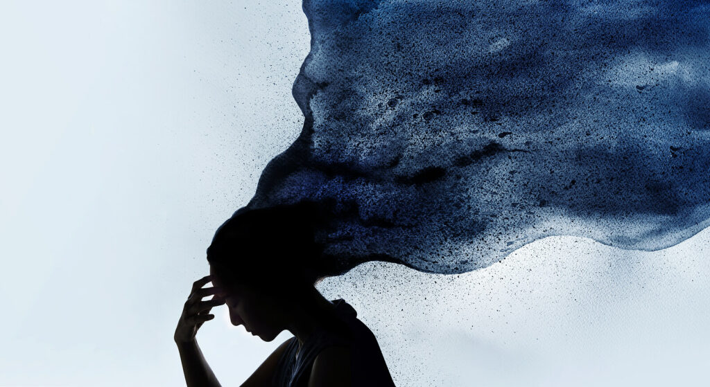 A silhouette of a person with a wave of emotions coming from their mind. This could represent the mental stress of RSD that an ADHD therapist in New York, NY can help you address. Learn more about online ADHD testing in NY and other services to support mindfulness and ADHD in New York, NY today.